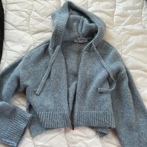 Zara sky blue zip up sweater hoodie